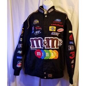 Vintage  JH Design M&Ms NASCAR‎  Jacket XL Black Embroidered Racing Coat